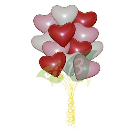 Связка из 15 разноцветных сердец (12'/30 см) с гелием